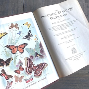 Antique Vintage Dictionary, Large 1943 Dictionary, Beautiful Illustrations, Antique Ephemera Pages, Paper Crafting, Free Media Mail Shipping
