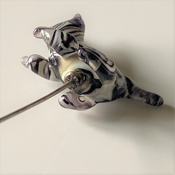 Vintage Sterling Silver Art Glass Cat Hat Pin Sti… - image 7