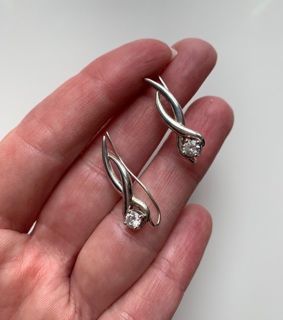 Vintage DQ Diamonique Sterling Silver Ear Climbers Round Faux