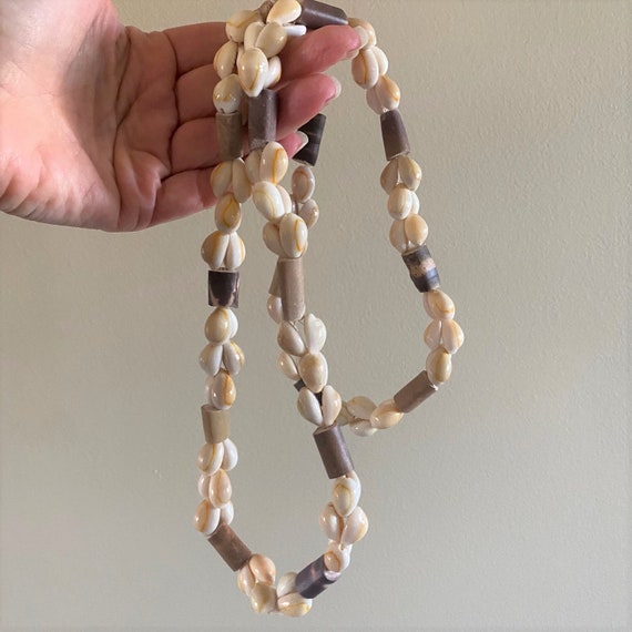Vintage Sea Urchin Cowrie Shell Necklace, Long Ha… - image 2