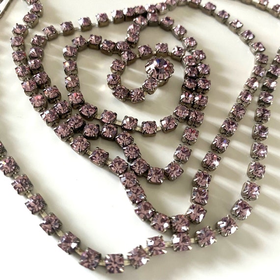 Vintage Art Deco Pink Rhinestone Necklace, Long S… - image 7