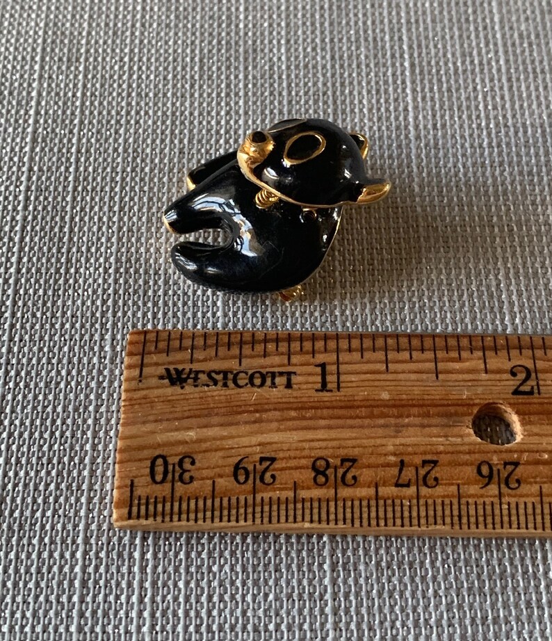 Bobble Head Black Bear Brooch Pin Animal Brooch Pin Vintage Black Enamel Rhinestone Bobblehead Bear Brooch Pin