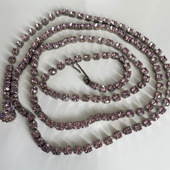 Vintage Art Deco Pink Rhinestone Necklace, Long S… - image 1