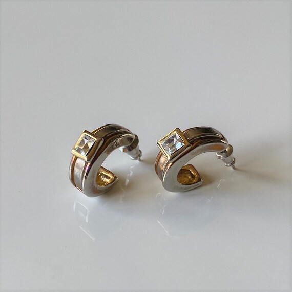 Vintage NAPIER Half Hoop Earrings, Princess Cut CZ