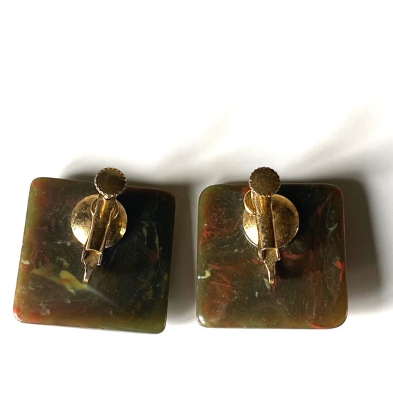 Vintage 1960s Spinach Green Lucite Clip On Earrin… - image 6