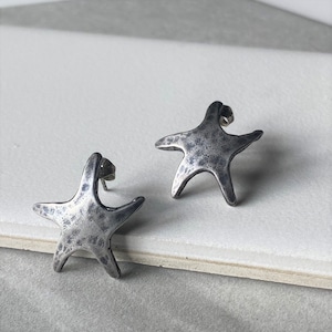 Vintage Sterling Silver Starfish Earrings, 925 Silver Star Fish Post Earrings, Nautical Earrings, Ocean Earrings