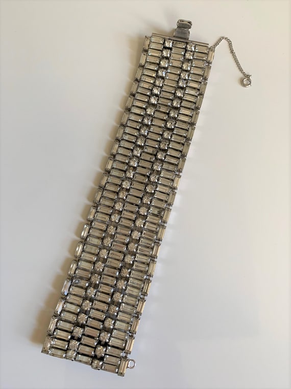 Vintage Art Deco Rhinestone Wide Panel Bracelet, R