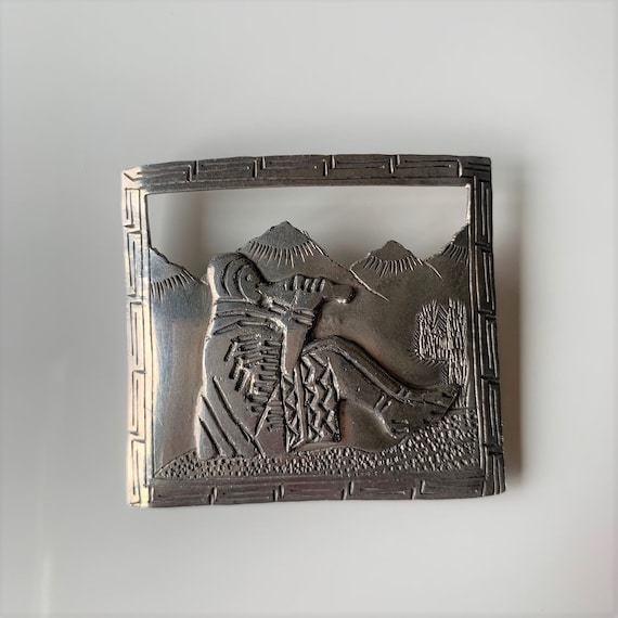 Vintage Peruvian Sterling Silver Brooch, Peru Fol… - image 1