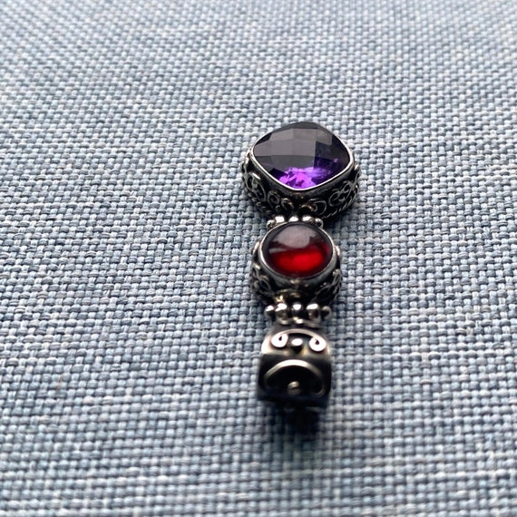 Vintage Sterling Silver Amethyst Garnet Pendant, … - image 3