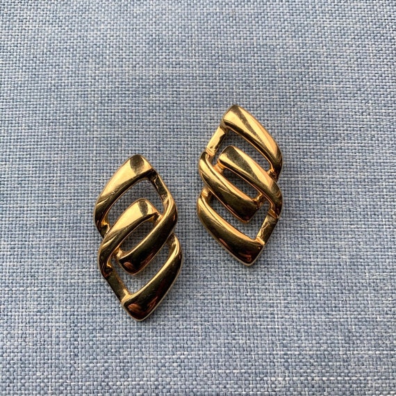 Vintage Napier Gold Plate Chain Link Earrings, 19… - image 1