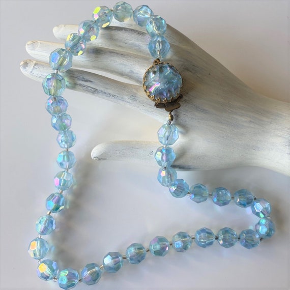 Vintage Made In Austria Blue Lucite Bead Necklace,