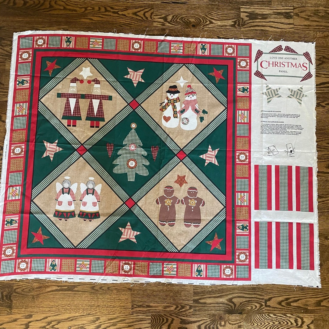 Vintage Christmas Sampler Fabric Panel, Love One Another Christmas Cut ...