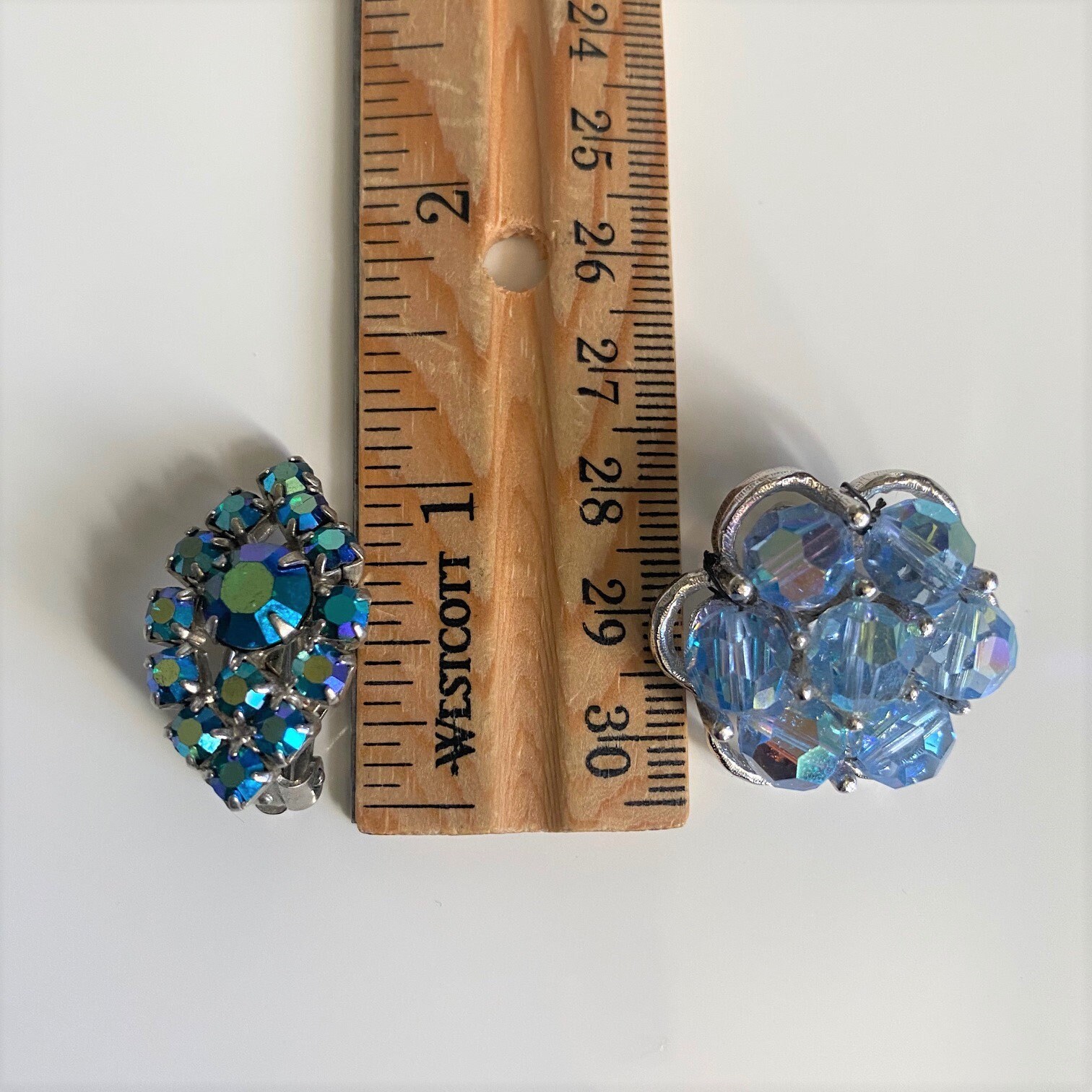 Vintage Blue AB Rhinestone Clip on Earrings Two Pairs of Etsy