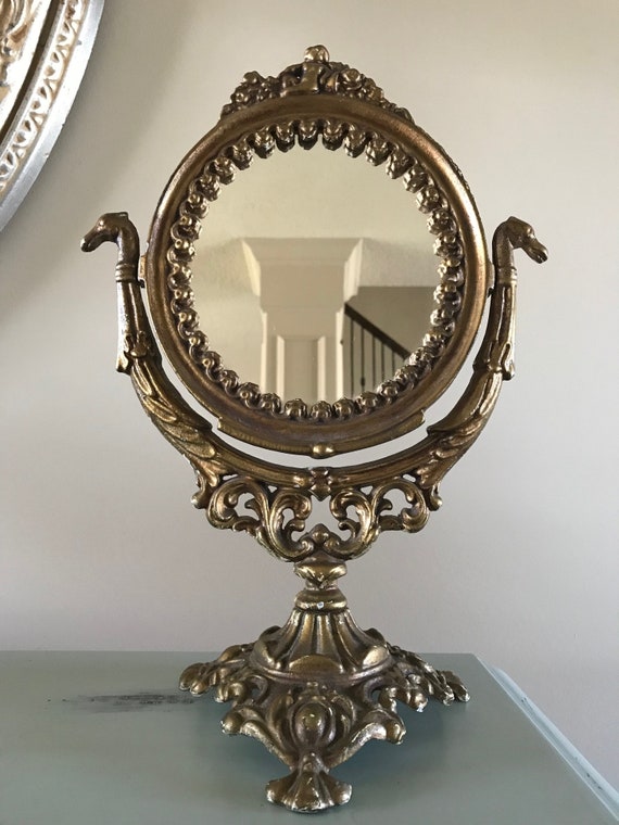 Vintage Iron Art Nouveau Cast Vanity Mirror Ornate Image 0