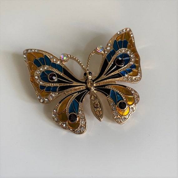 Vintage Art Nouveau Butterfly Brooch, Austrian Cr… - image 1
