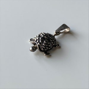 Vintage Mexican Sterling Silver Turtle Pendant Necklace, Movable Dimensional 925 Silver Turtle Pendant On Leather Cord, Turtle Necklace