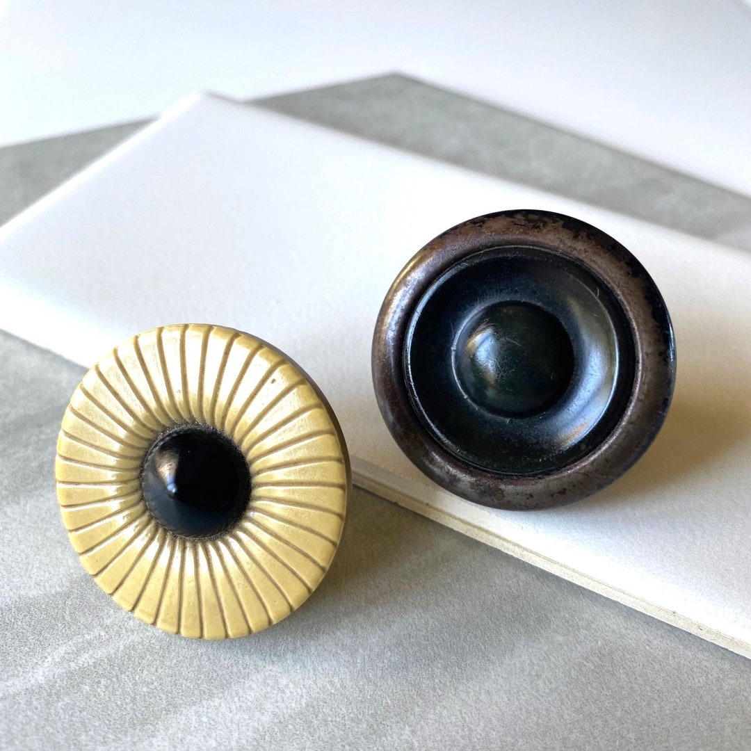 Vintage Button Statement Rings, Set of Two Hand Made Large Round ...