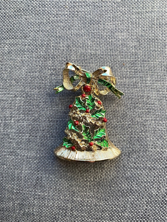 Vintage Gerry's Christmas Bell Brooch Pin, Large G