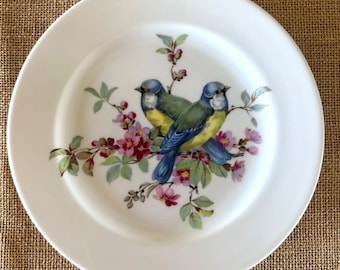 Vintage Blue Birds Plate, Schumann Bavaria Decorative Songbird  Porcelain Plate, Bluebirds & Floral Plate, Spring Decor, Cottage Decor