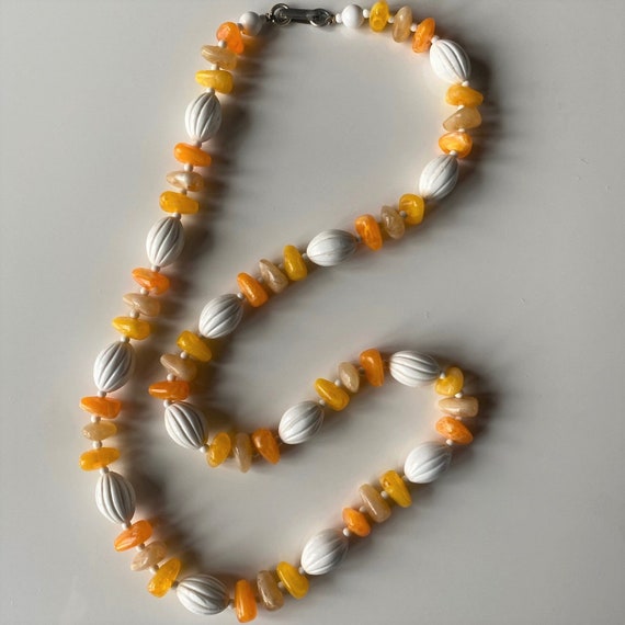 Vintage Faux Amber Bead Necklace Signed Hong Kong,