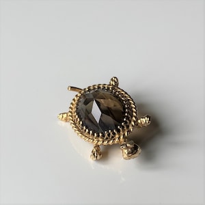 Vintage Gemstone Turtle Brooch Pin, WINARD 12K Gold Fill Smoky Quartz Turtle Brooch, Mid Century Figural Turtle Brooch