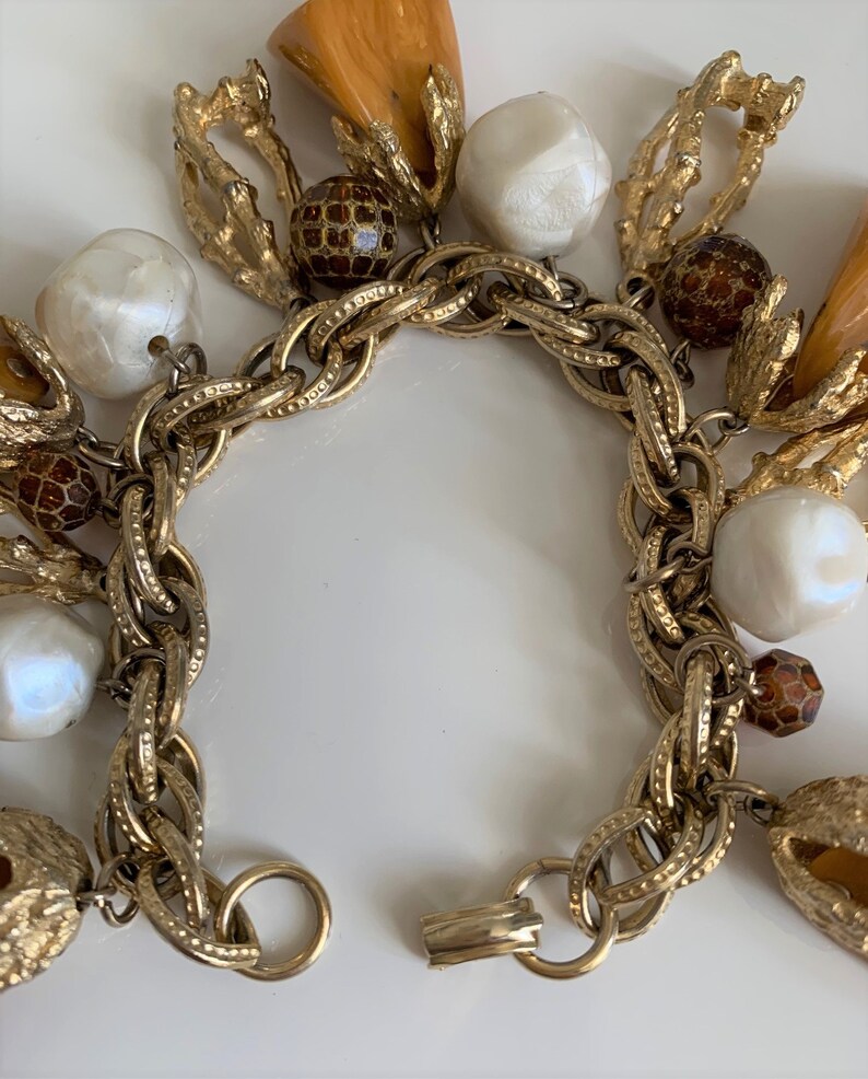 Vintage Butterscotch Bakelite Charm Bracelet Chunky Gold Tone Etsy