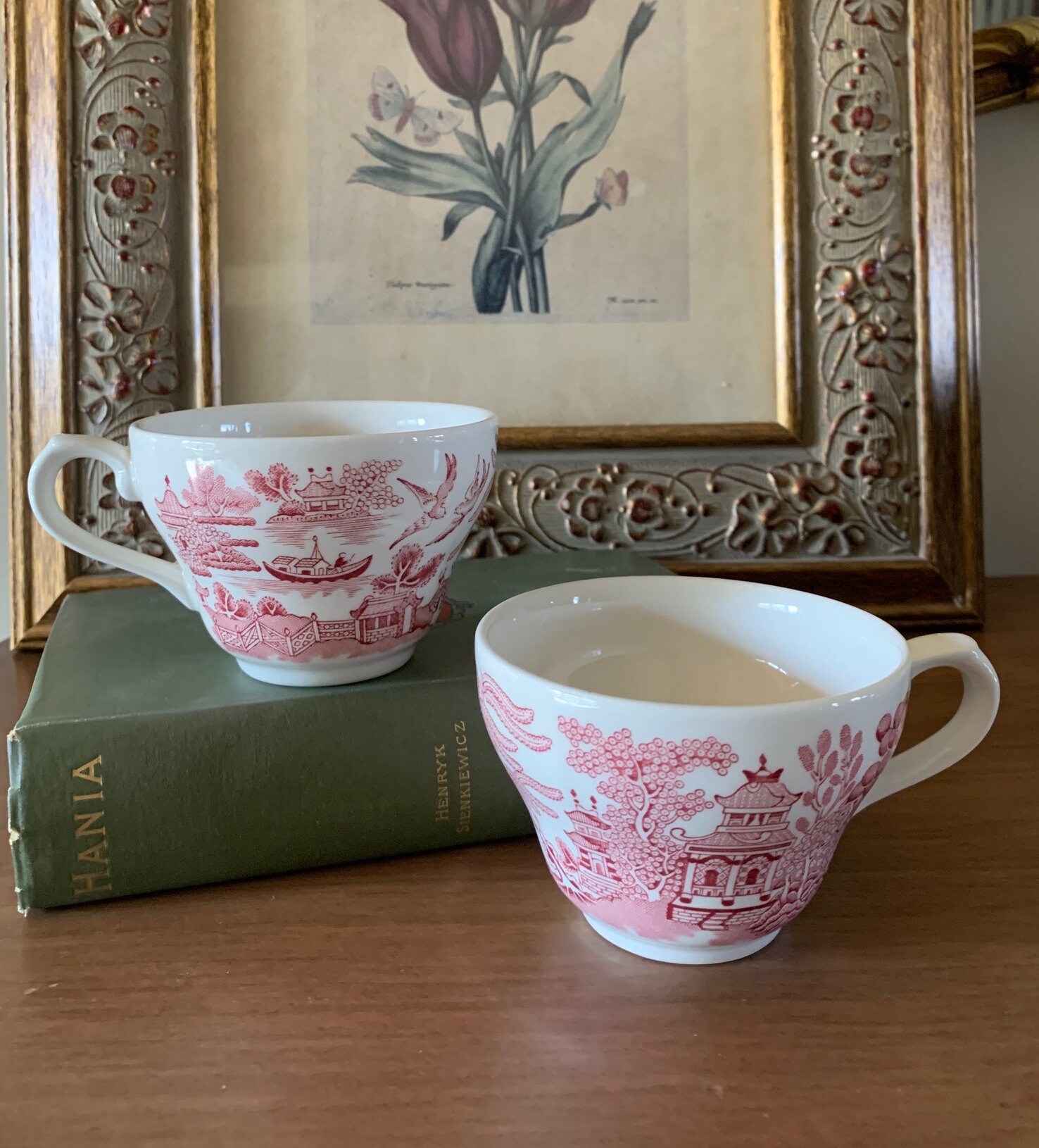 Vintage Red Transferware Tea Cups Mugs Set of Two English Etsy
