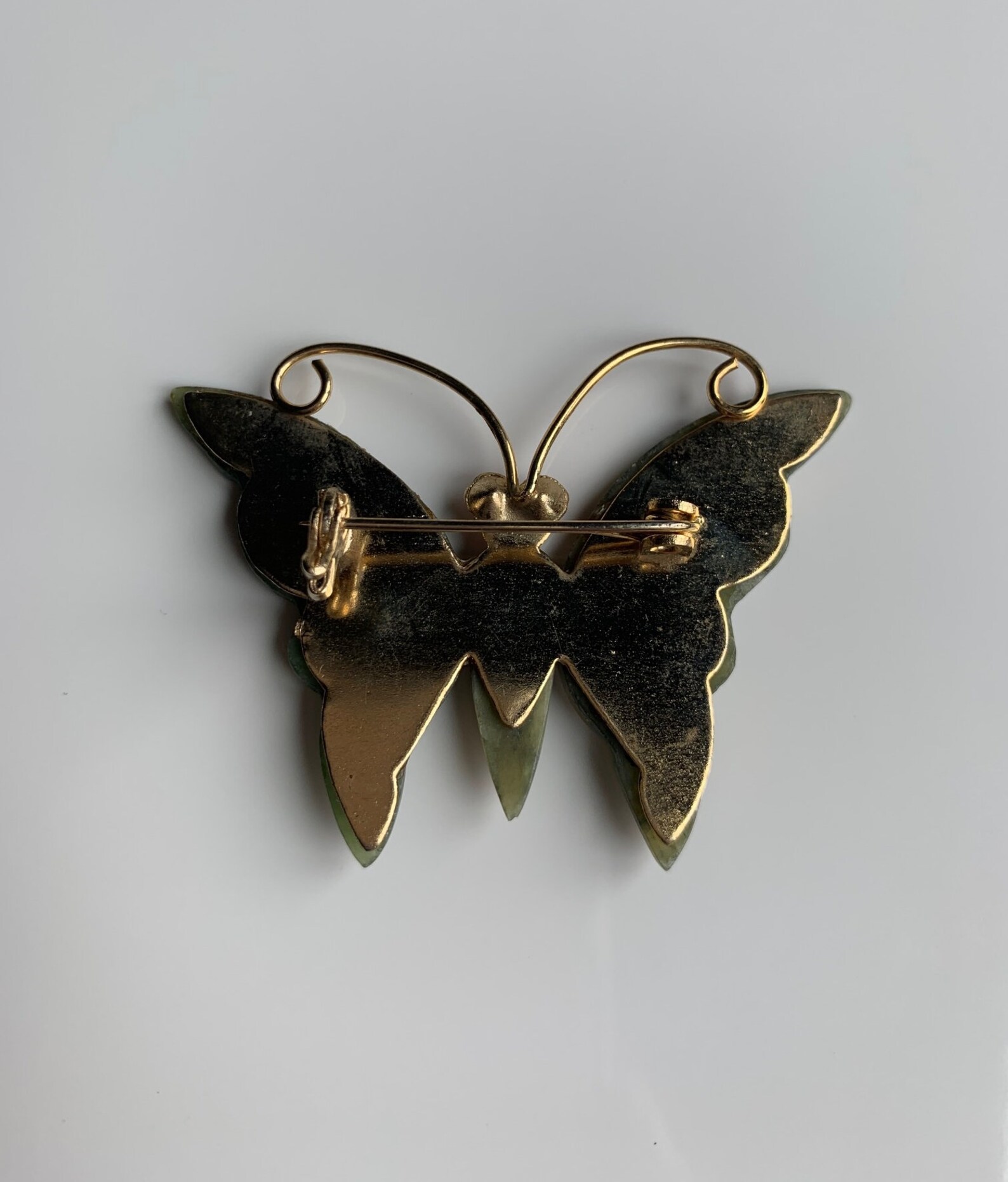 Vintage Jade Butterfly Brooch Pin Carved Dark Green Jade Etsy