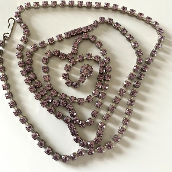 Vintage Art Deco Pink Rhinestone Necklace, Long S… - image 6