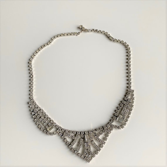 Vintage Rhinestone Choker Necklace, Mid Century Rh