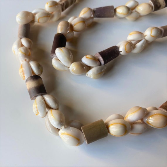 Vintage Sea Urchin Cowrie Shell Necklace, Long Ha… - image 3
