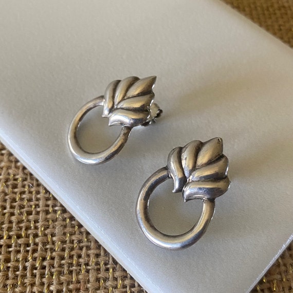 Vintage Sterling Silver Doorknocker Earrings, Art… - image 3