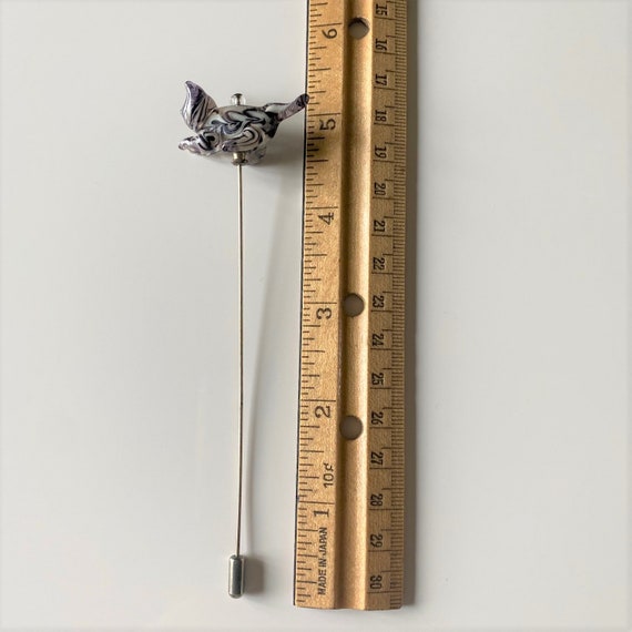 Vintage Sterling Silver Art Glass Cat Hat Pin Sti… - image 8