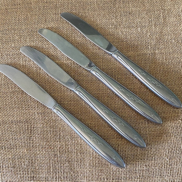 Vintage Oneida 1881 Rogers SUNBURST Knives, Set of 4 Atomic Starburst Stainless Hollow Handle Knives, Atomic Knives, Replacement Flatware