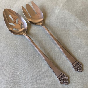 Vintage Japan Stainless Serving Ware, National Stainless COSTA MESA Serving Fork & Spoon, Japan Flatware, MCM Flatware, Hostess Gift