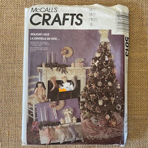Vintage Victorian Christmas Ornaments Tree Skirt Angel Wreath Victorian Boot Stocking Sewing Pattern, McCalls 5013 Victorian Lace Holiday