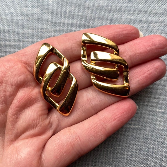 Vintage Napier Gold Plate Chain Link Earrings, 19… - image 2