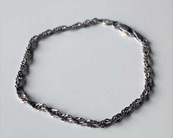 Vintage Italian Sterling Silver Chain Bracelet, 925 Silver Dainty Twisted Rope Bracelet, Silver Minimalist Bracelet, 7 1/2" Long