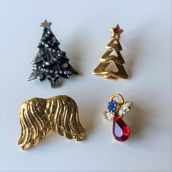 Vintage Christmas Lapel Pin Lot, Crystal Angel Pi… - image 2