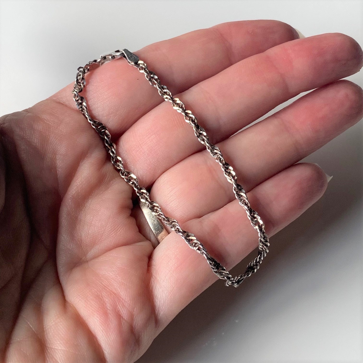 Vintage Italian Sterling Silver Chain Bracelet, 925 Silver Dainty 