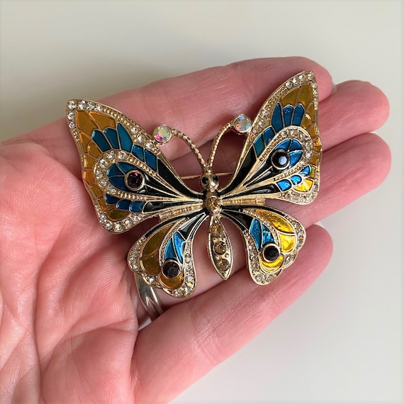 Vintage Art Nouveau Butterfly Brooch, Austrian Cr… - image 2