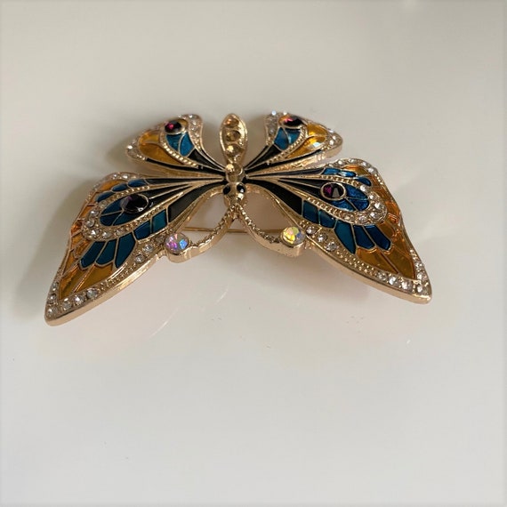Vintage Art Nouveau Butterfly Brooch, Austrian Cr… - image 3