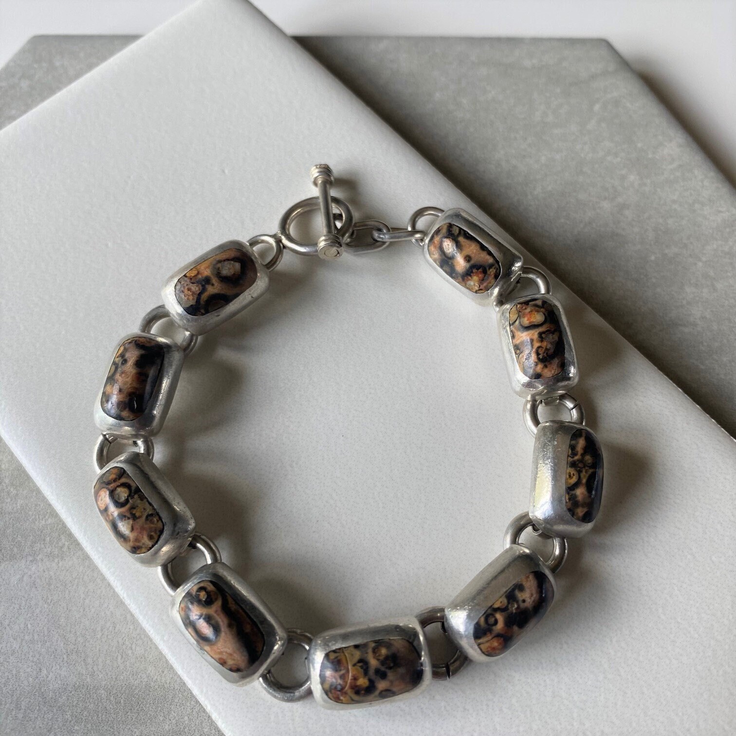 Vintage Silpada Leopard Stone Sterling Silver Bracelet Hand
