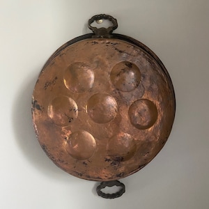 Antique French Copper Egg Poacher: Hand-Forged Rivets, Farmhouse Kitchen Decor, Large Size, Free Shipping
