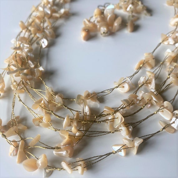 Vintage LUC Multi Strand Floating MOP Shell Chip … - image 2