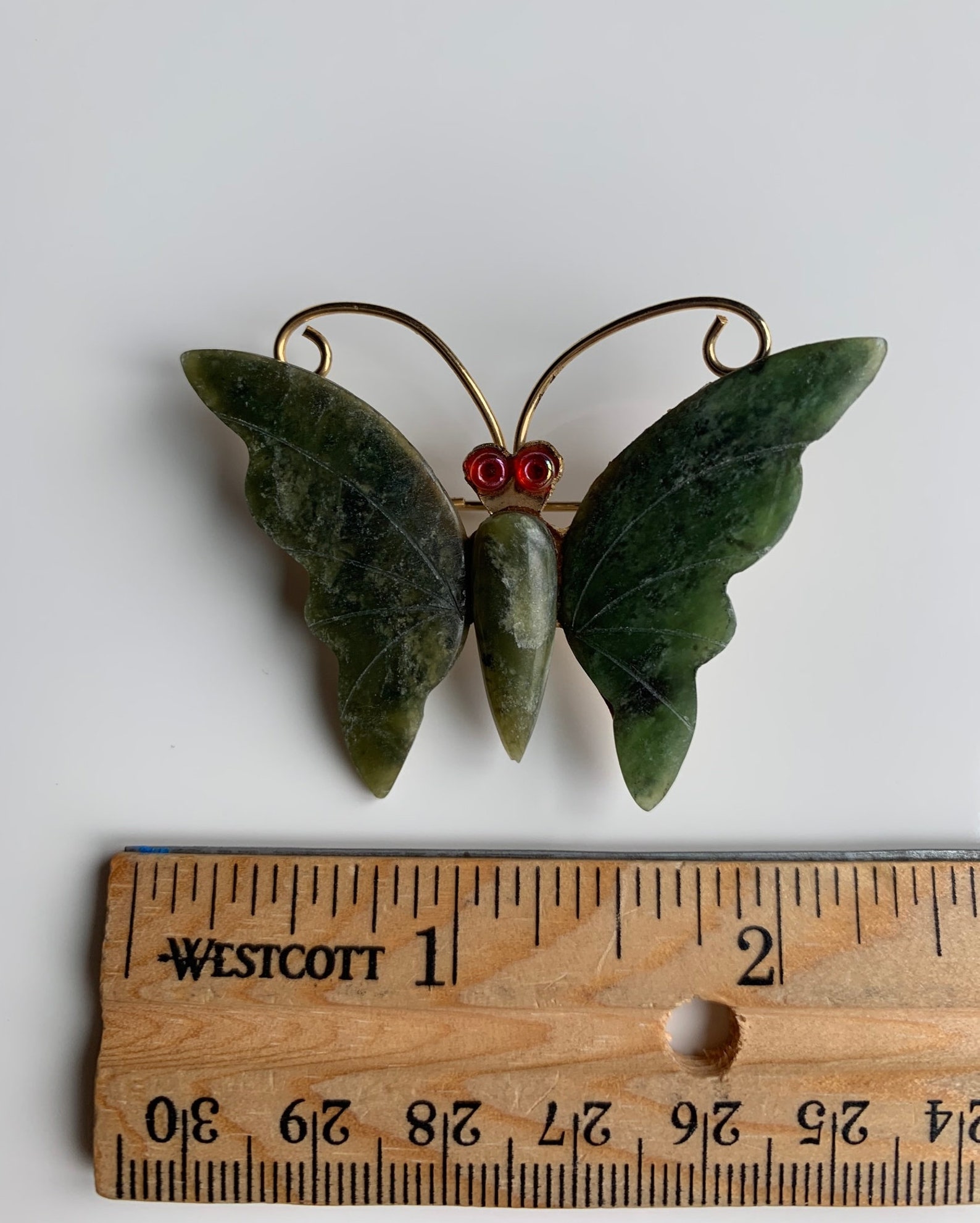 Vintage Jade Butterfly Brooch Pin Carved Dark Green Jade Etsy