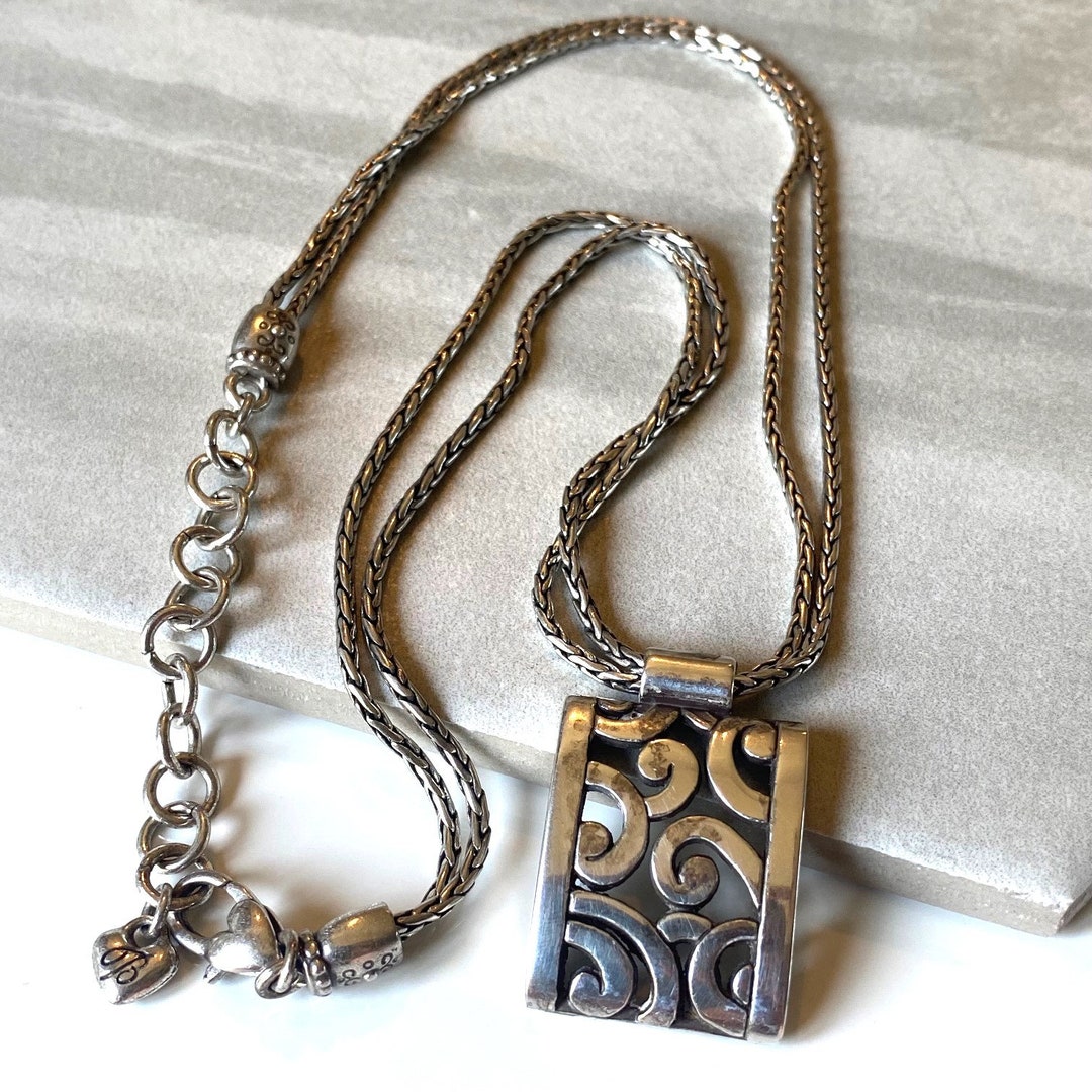 Brighton Deco Lace Pendant Necklace, Silver Plate Rectangular Filigree ...
