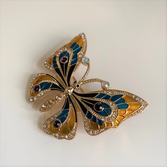 Vintage Art Nouveau Butterfly Brooch, Austrian Cr… - image 4