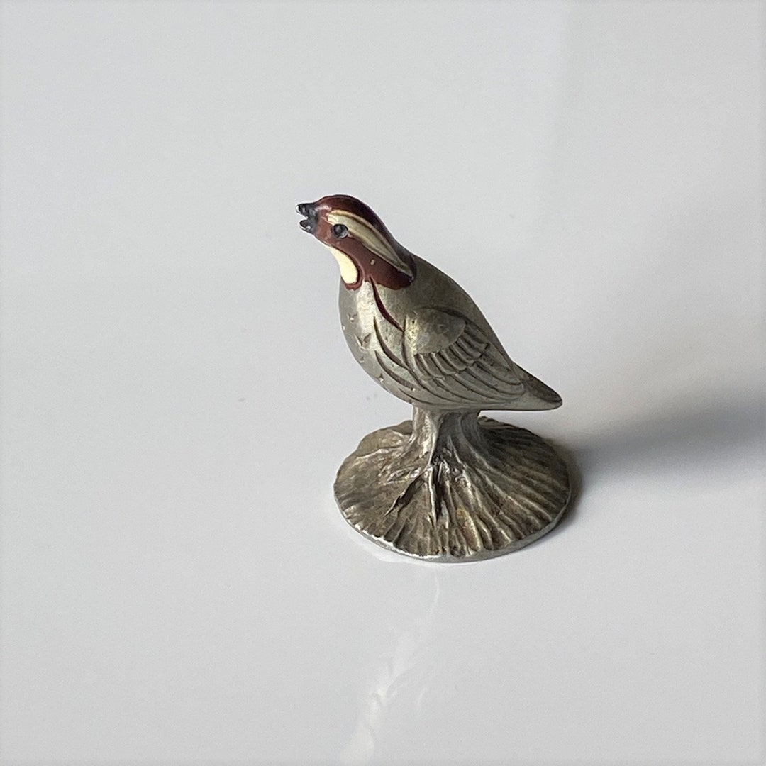 Vintage Mini Pewter Quail Figurine, 1984 Signed LAMB Quail Bird