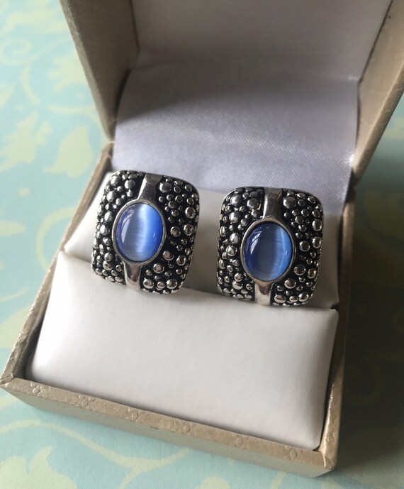 Vintage Premier Designs Blue Cats Eye Silverplated Clip Etsy
